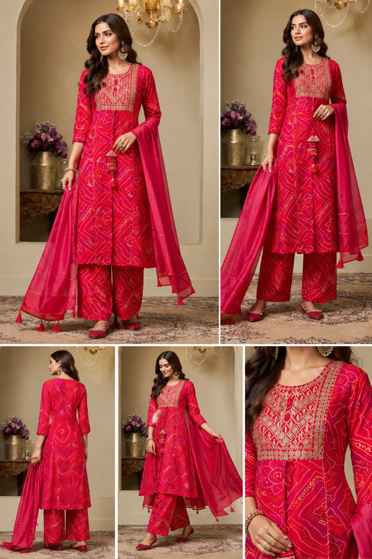 Elegant Women's Bandhani Embroidered Kurta Set with Dupatta | Premium Ethnic Wear