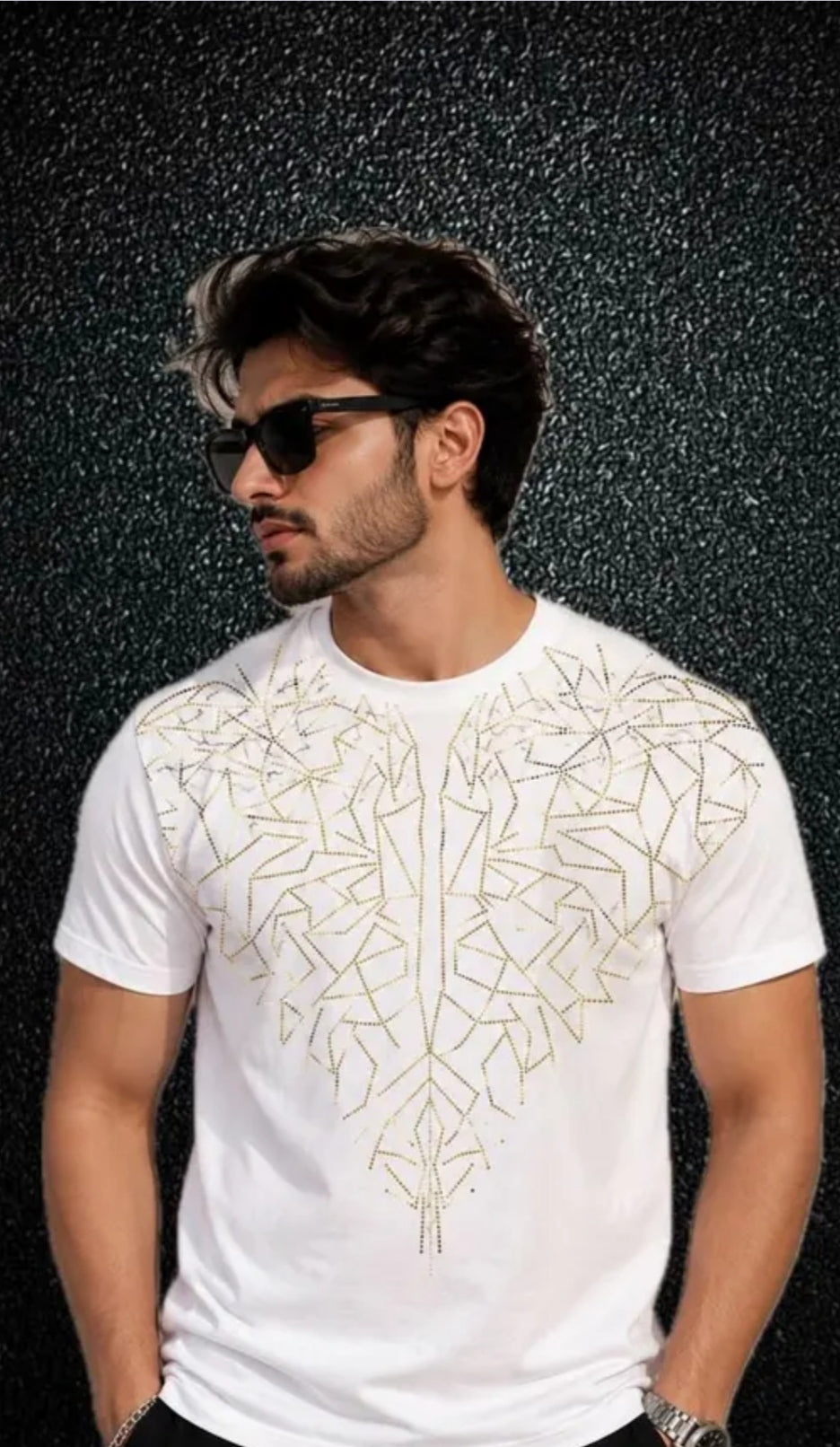 Men’s Premium Geometric Crystal Metalic Print T-Shirt – Luxury Casual Streetwear