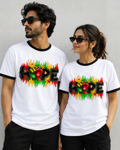 HOPE Graphic Unisex Ringer T-Shirt | Bold Streetwear White Tee | Premium Graphic Print