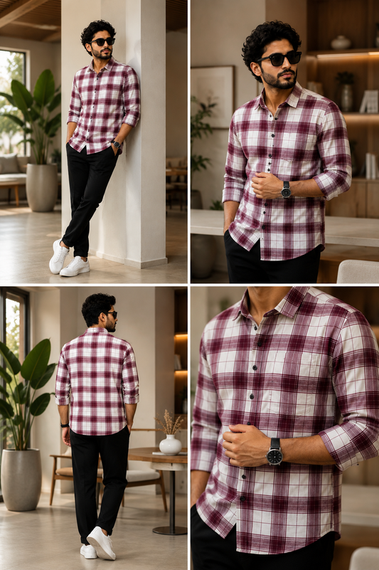 Premium Maroon Check Casual Shirt