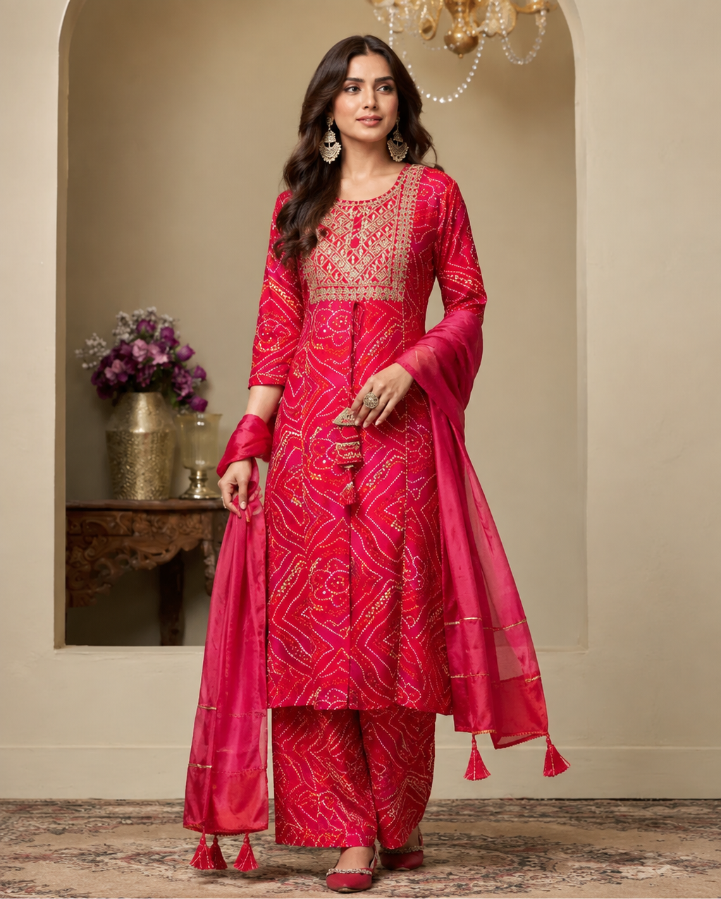 Elegant Women's Bandhani Embroidered Kurta Set with Dupatta | Premium Ethnic Wear