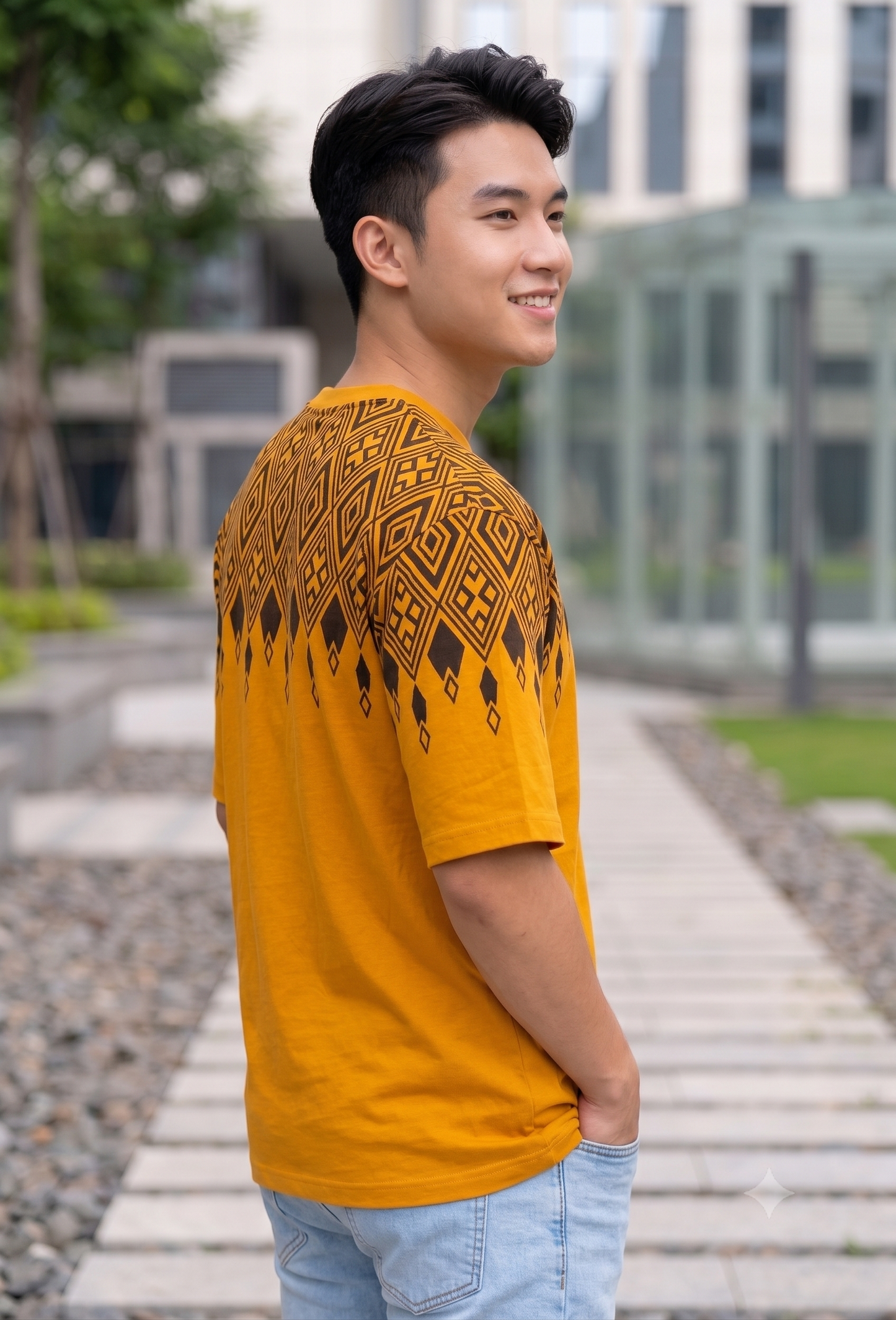 Premium Mustard Geometric Pattern Oversized T-Shirt