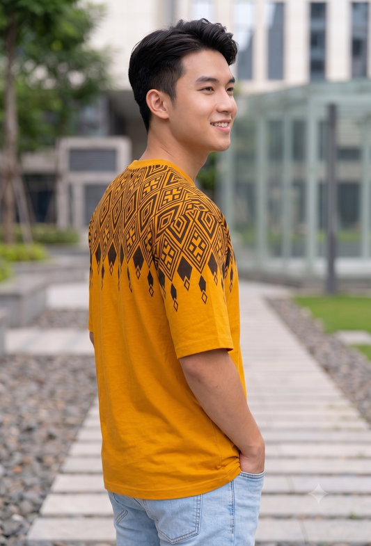 Premium Mustard Geometric Pattern Oversized T-Shirt