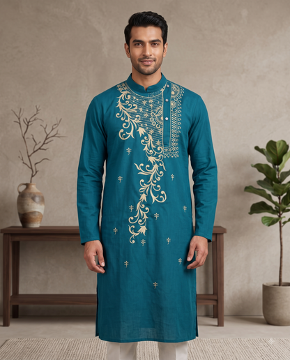 Elegant Embroidered Cotton Kurta