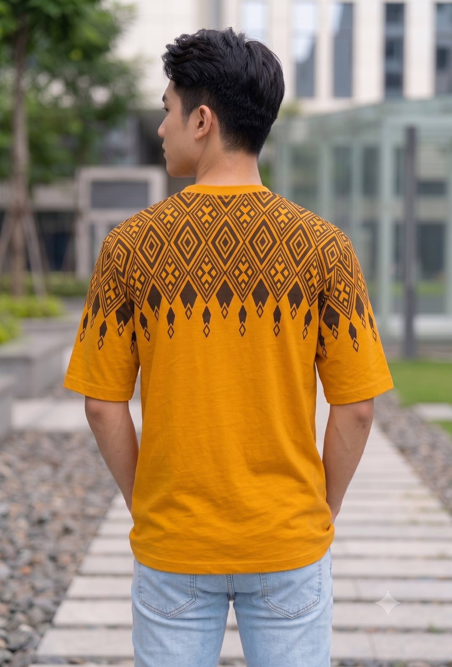 Premium Mustard Geometric Pattern Oversized T-Shirt