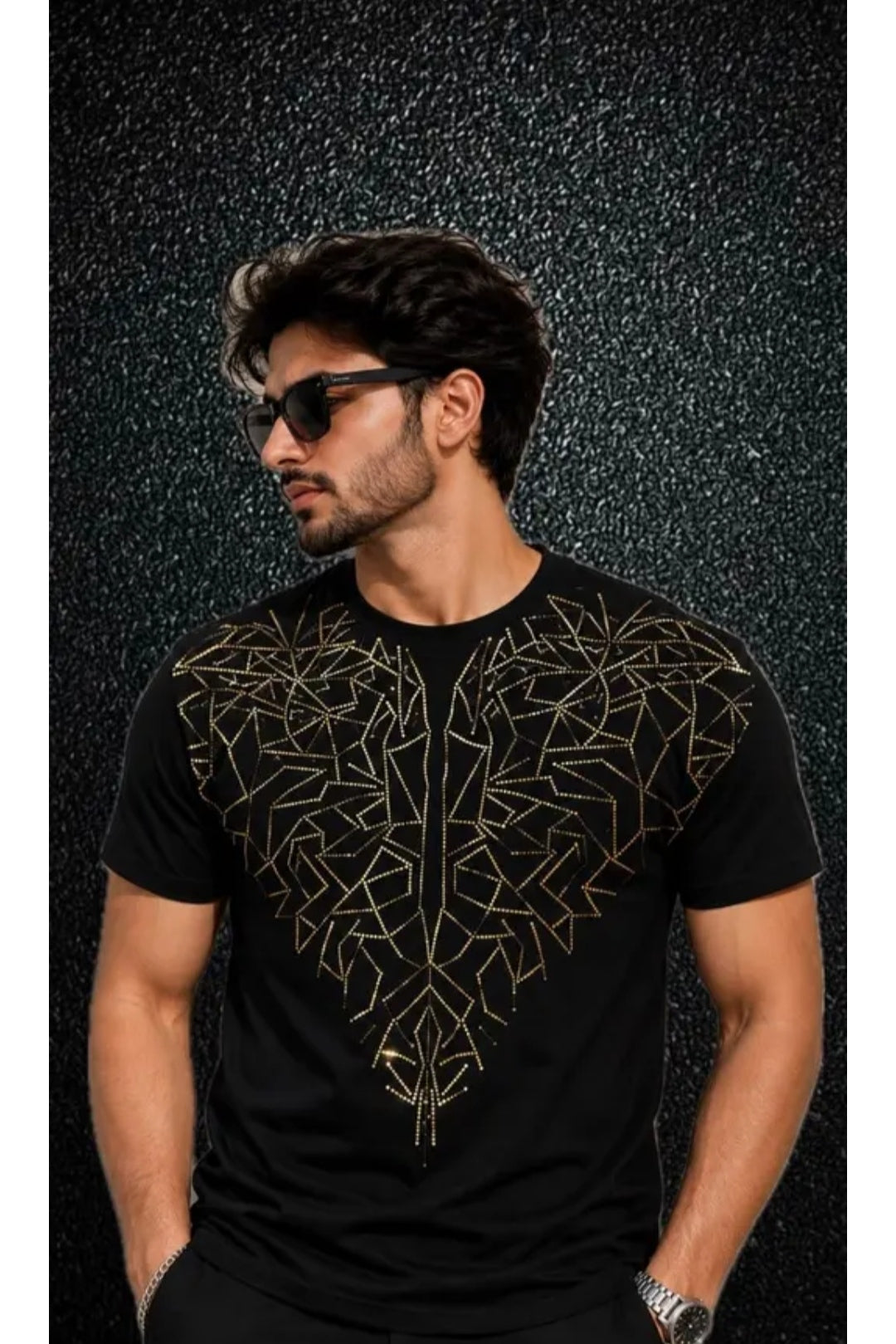 Men’s Premium Geometric Crystal Metalic Print T-Shirt – Luxury Casual Streetwear