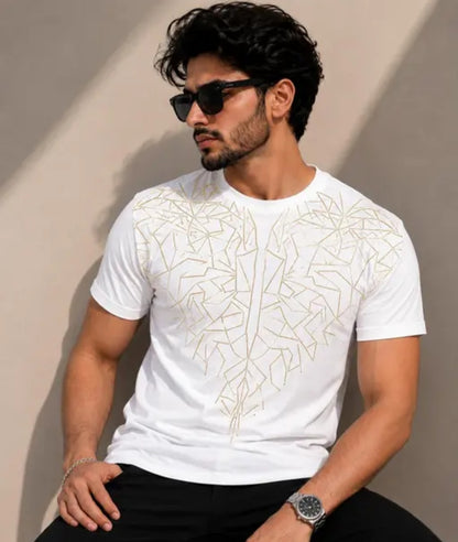 Men’s Premium Geometric Crystal Metalic Print T-Shirt – Luxury Casual Streetwear