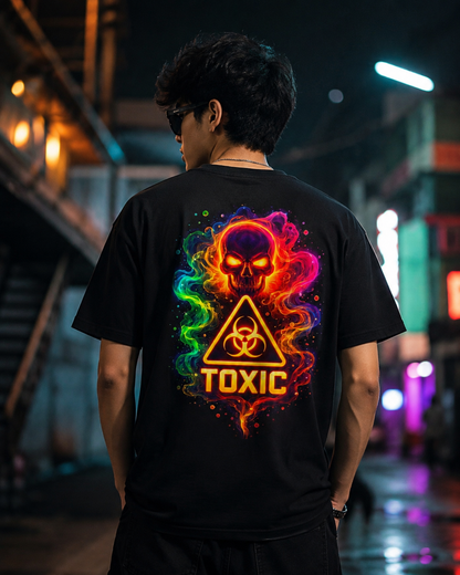 Men’s Black T-Shirt with Toxic Skull & Biohazard Graphic Back Print | Premium Cotton Streetwear T-Shirt | Trendy Casual Fashion Tee