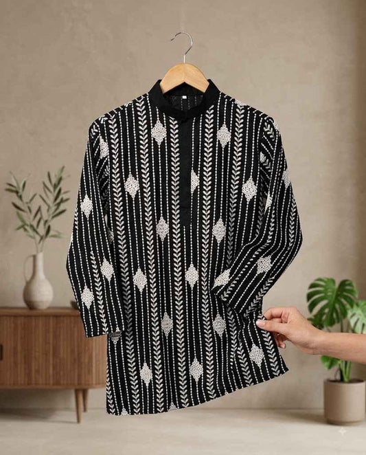 Men’s Premium Black Printed Kurta – Elegant Ethnic Wear
