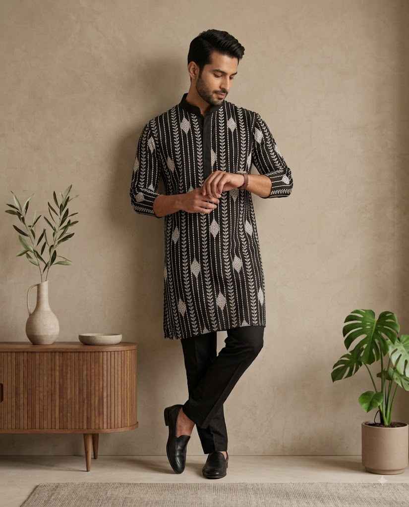 Men’s Premium Black Printed Kurta – Elegant Ethnic Wear