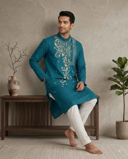 Elegant Embroidered Cotton Kurta